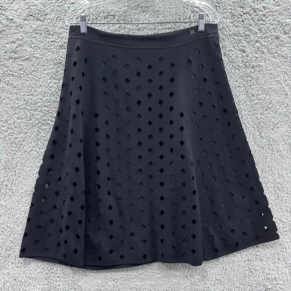 Escada Women's Large Skirt Black Knee‎ Length A-Line Diamond Cutouts Elastic - Picture 1 of 12